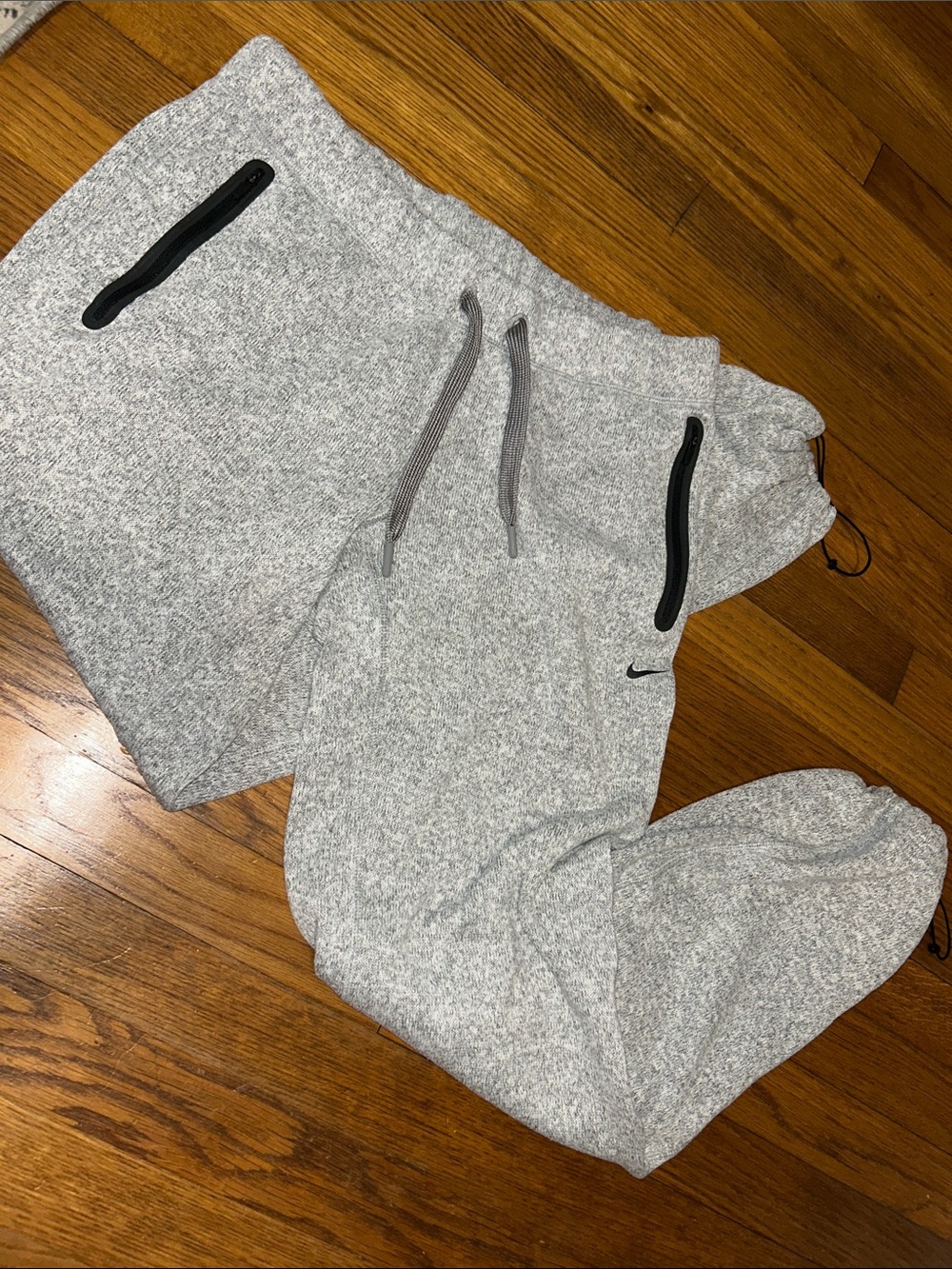 Nike Light Gray Heather Jogger Pants with Black Zipper Accents